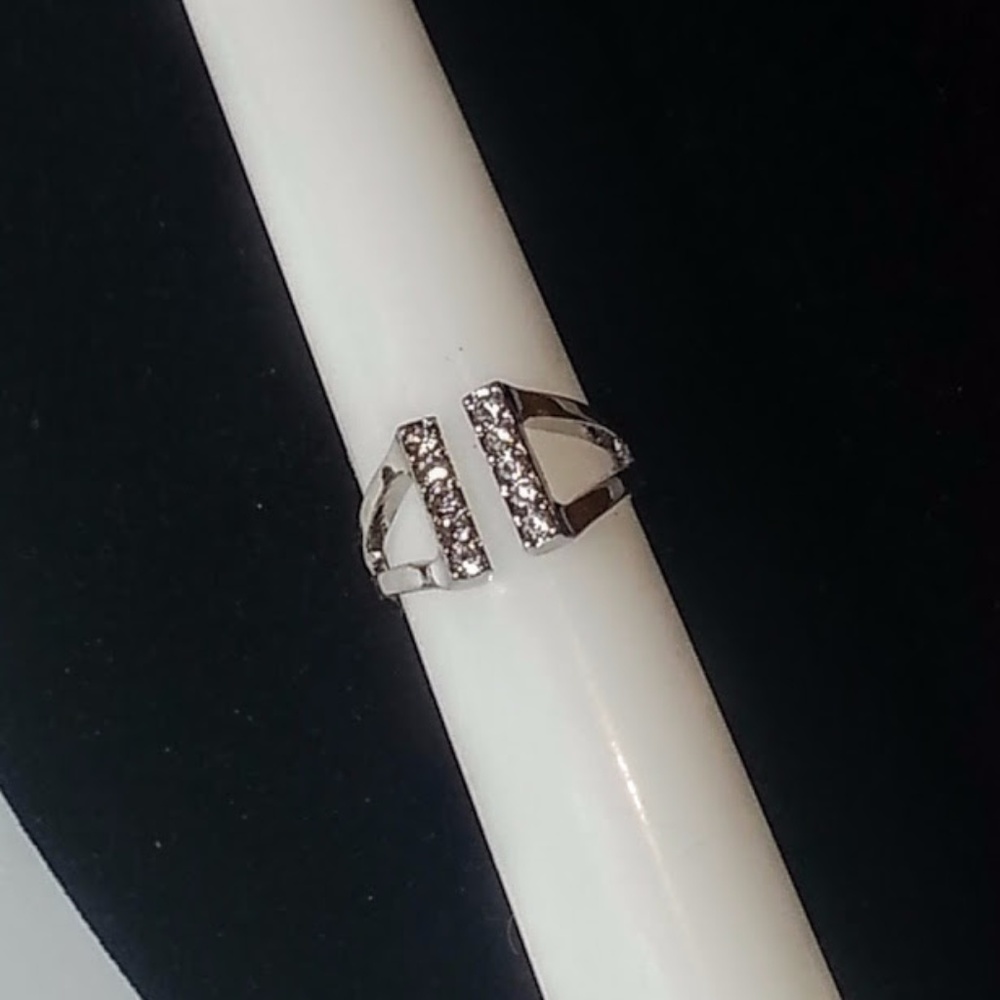 Split Shank Design Silver-Plate Rhinestone Ring - image 1